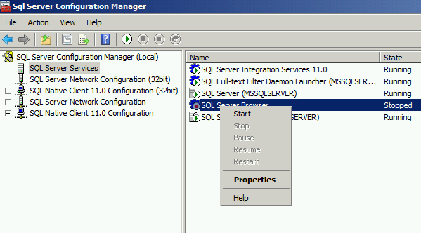 SQL Server Browser SQL Configuration Manager Start
