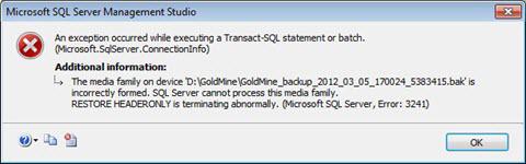 Error 3241 SQL Server